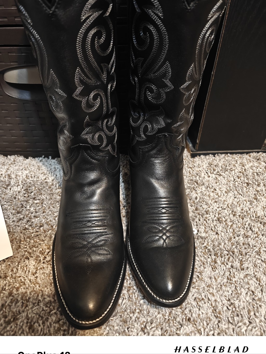 Justin Buck Cowboy Boots In Black Cowhide, 10.5 D.